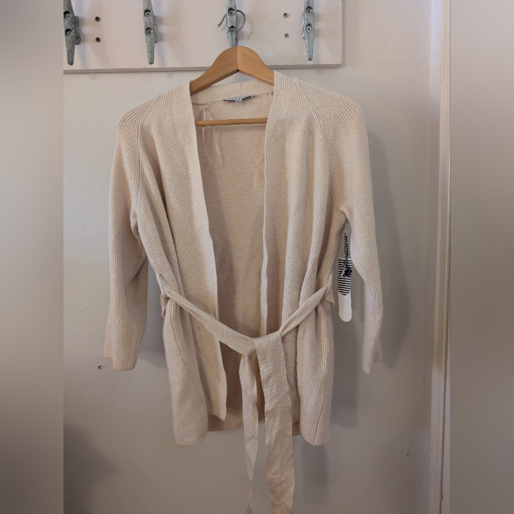 Cream Ribbed Knit Cardigan